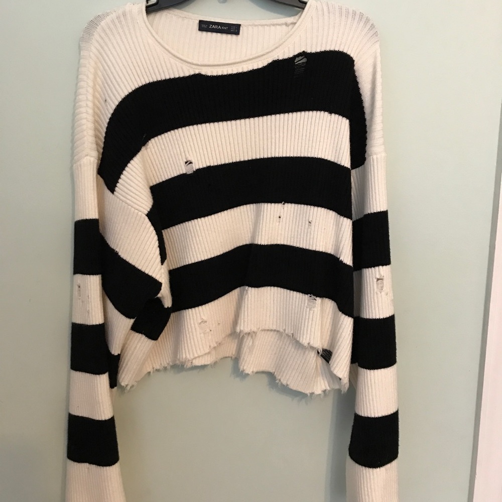 Black & White Ripped Zara Sweater